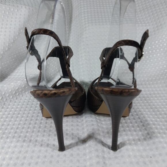 NINE WEST! ESPRESSO BROWN GENUINE LEATHER, T BAR LIZARD IMPRINT HEELS! SZ 7M - Picture 8 of 12
